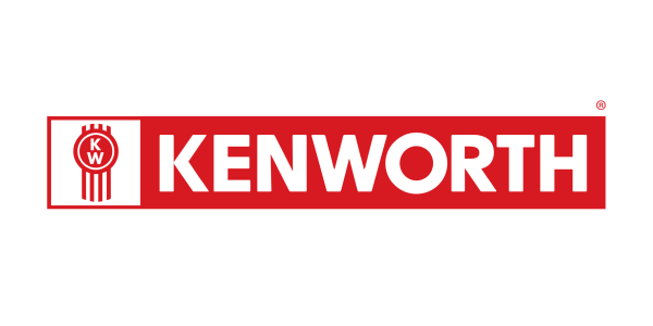 Kenworth logo in red and white with a circular emblem on the left