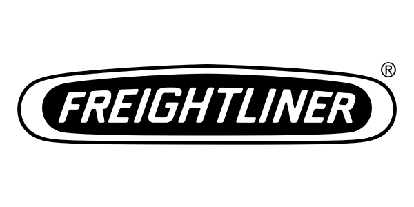 Freightliner logo in black and white with bold italic lettering inside an oval outline