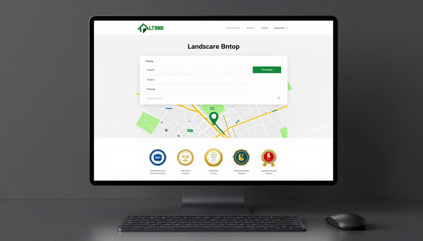 Desktop computer showing a real estate website with a map and search form on screen