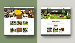 Two website homepage mockups on a gray background, showing garden and landscaping designs.