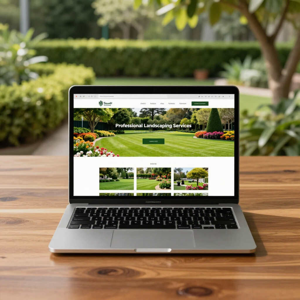 Landscaping business website vs Facebook comparison visual.