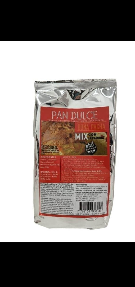 Una bolsa plateada con base plana de mezcla para pan dulce