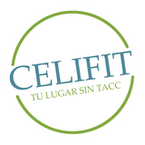 Logotipo de CELIFIT con un contorno circular verde con el texto azul 