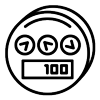 A black and white icon of a coin with the number 100 on it. A black and white icon of a coin with the number 100 on it.