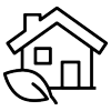 A black and white drawing of a house with a leaf in front of it. A black and white drawing of a house with a leaf in front of it.