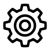 A black and white icon of a gear with a circle in the middle. A black and white icon of a gear with a circle in the middle.