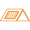 An icon of a roof with a window and a triangle. An icon of a roof with a window and a triangle.
