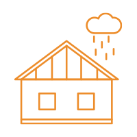 A line drawing of a house with rain falling from the roof. A line drawing of a house with rain falling from the roof.