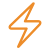 An orange lightning bolt icon on a white background. An orange lightning bolt icon on a white background.