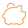 A line drawing of a piggy bank on a white background. A line drawing of a piggy bank on a white background.
