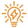 A light bulb with a lightning bolt inside of it. A light bulb with a lightning bolt inside of it.