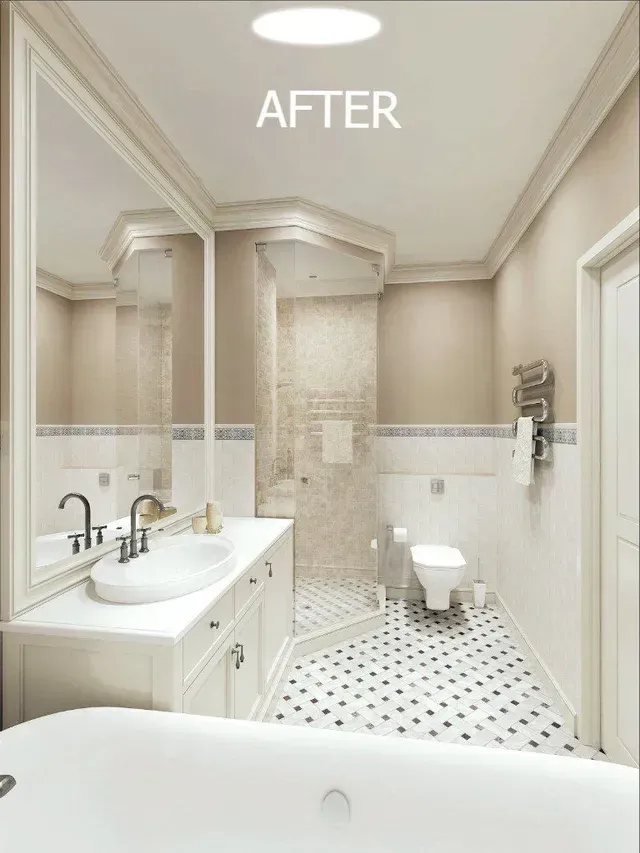 A bathroom with a sink a toilet and a bathtub.
