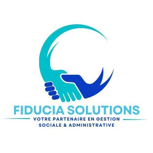 Logo de Fiducia Solutions repr&eacute;sentant deux mains se serrant &agrave; l'int&eacute;rieur d'un arc de cercle, dans des tons de bleu.