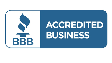 BBB Accredited Business badge in white and blue, featuring a flame symbol.