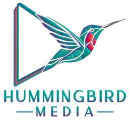 Hummingbird Media logo with a colorful geometric hummingbird and teal text on a white background