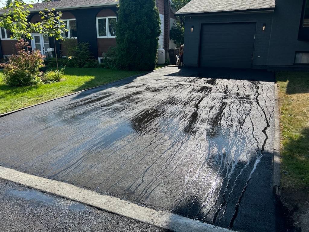Une allée avec beaucoup d'eau devant une maison.