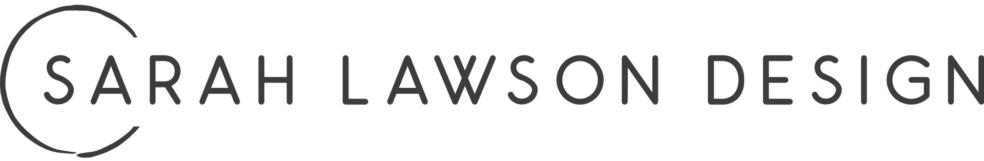 Sarah Lawson Design logo. White sans-serif text with a partial circle around the