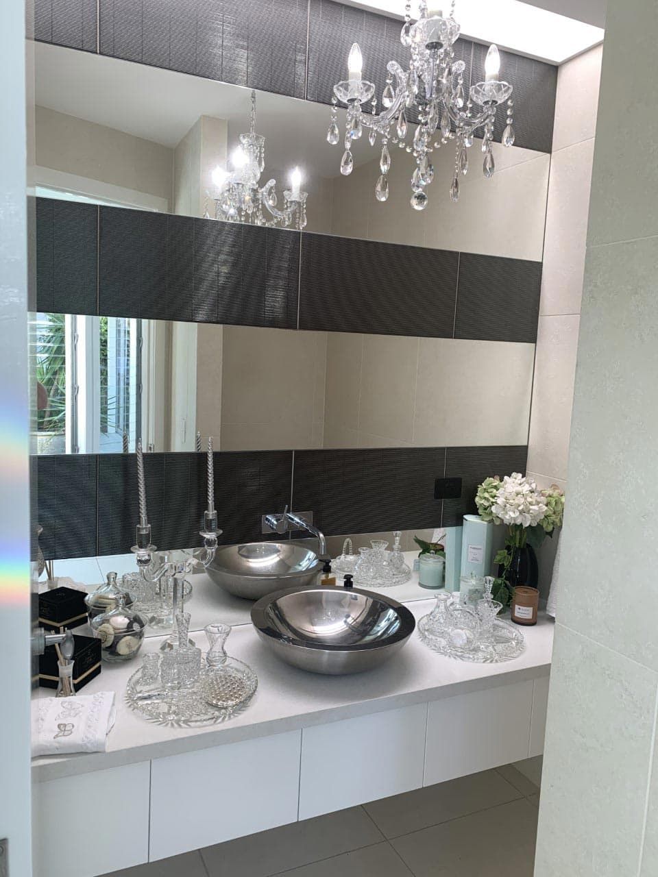 A Bathroom With Two Sinks And A Large Mirror — Southeast Stone Pty Ltd In Brisbane, QLD
