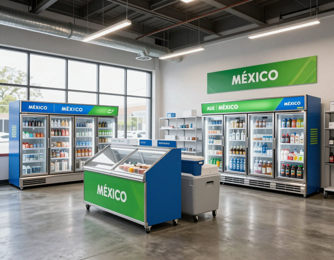 Exhibidor comercial de refrigeraci&oacute;n en showroom