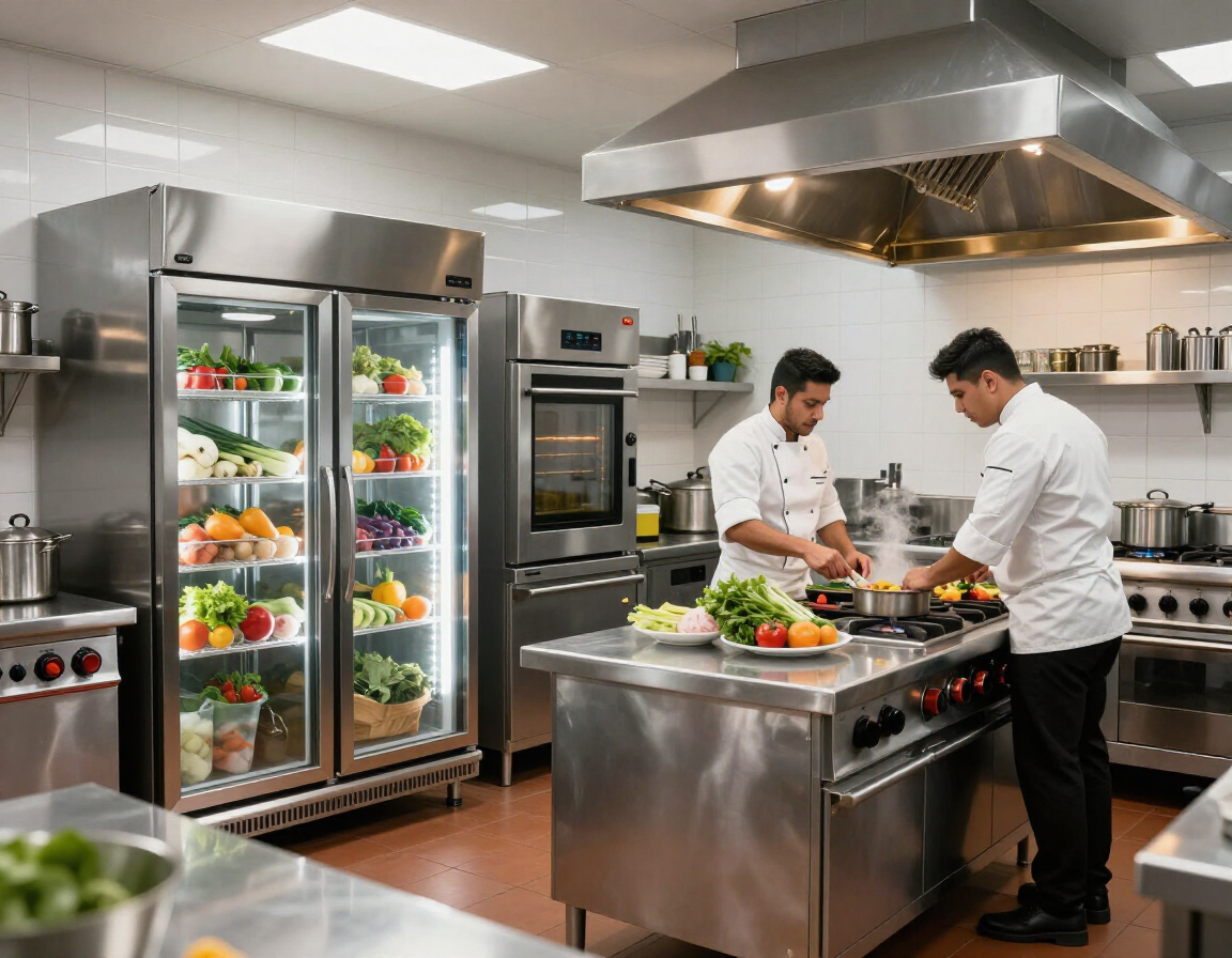 Cocina industrial con equipos de refrigeraci&oacute;n