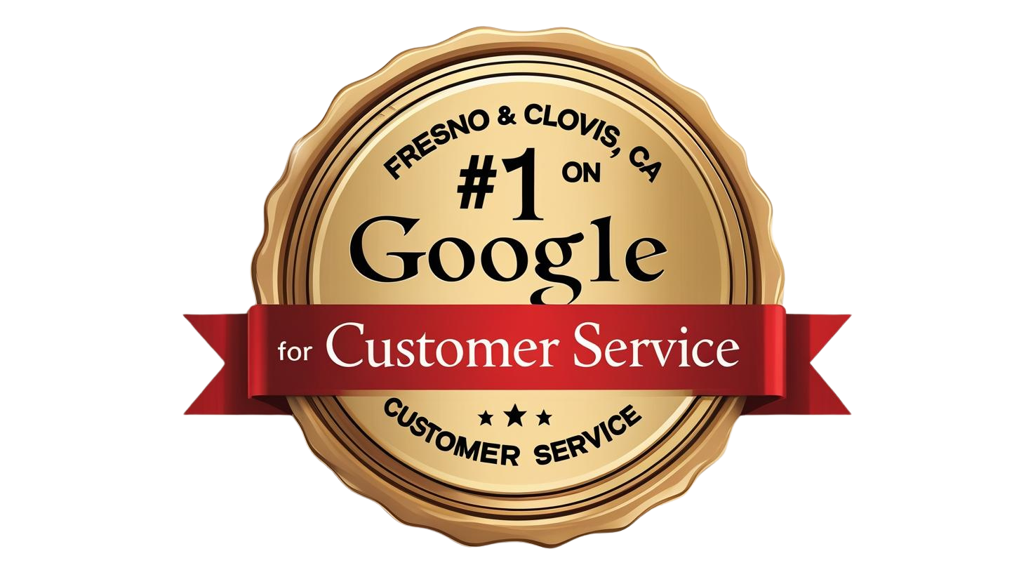 Gold badge reading “#1 Google for Customer Service” with a red ribbon and “Fresh & Cloves on top” text