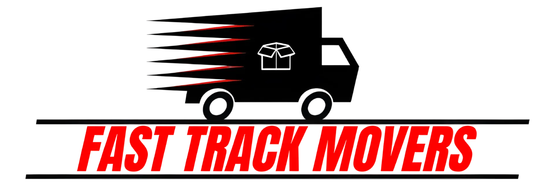 Fast Track Movers logo with a black moving truck and red italic text on a white background