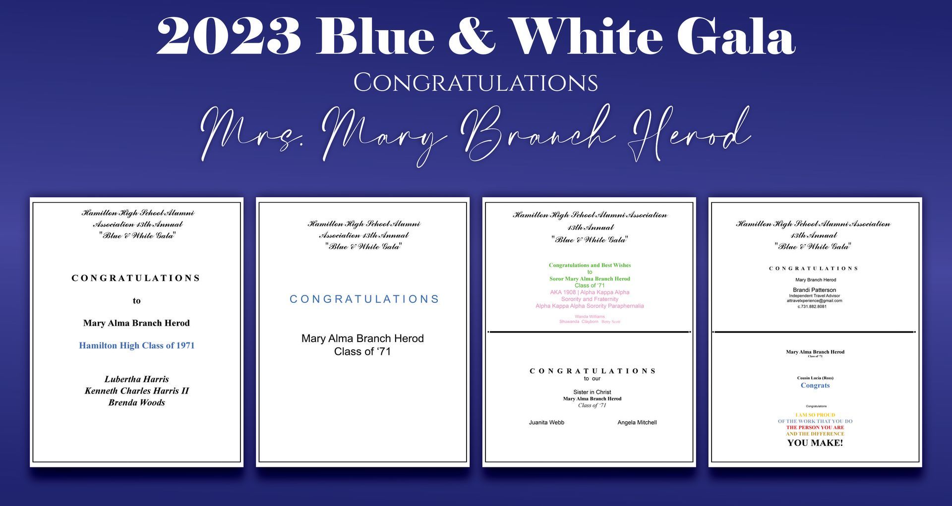 2023 Blue & White Gala graphic with 