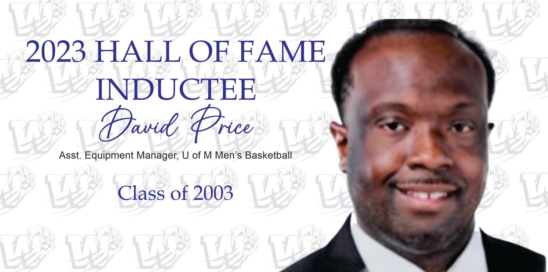David Price, Hall of Fame Inductee 2023. Man in suit smiling, with the words 