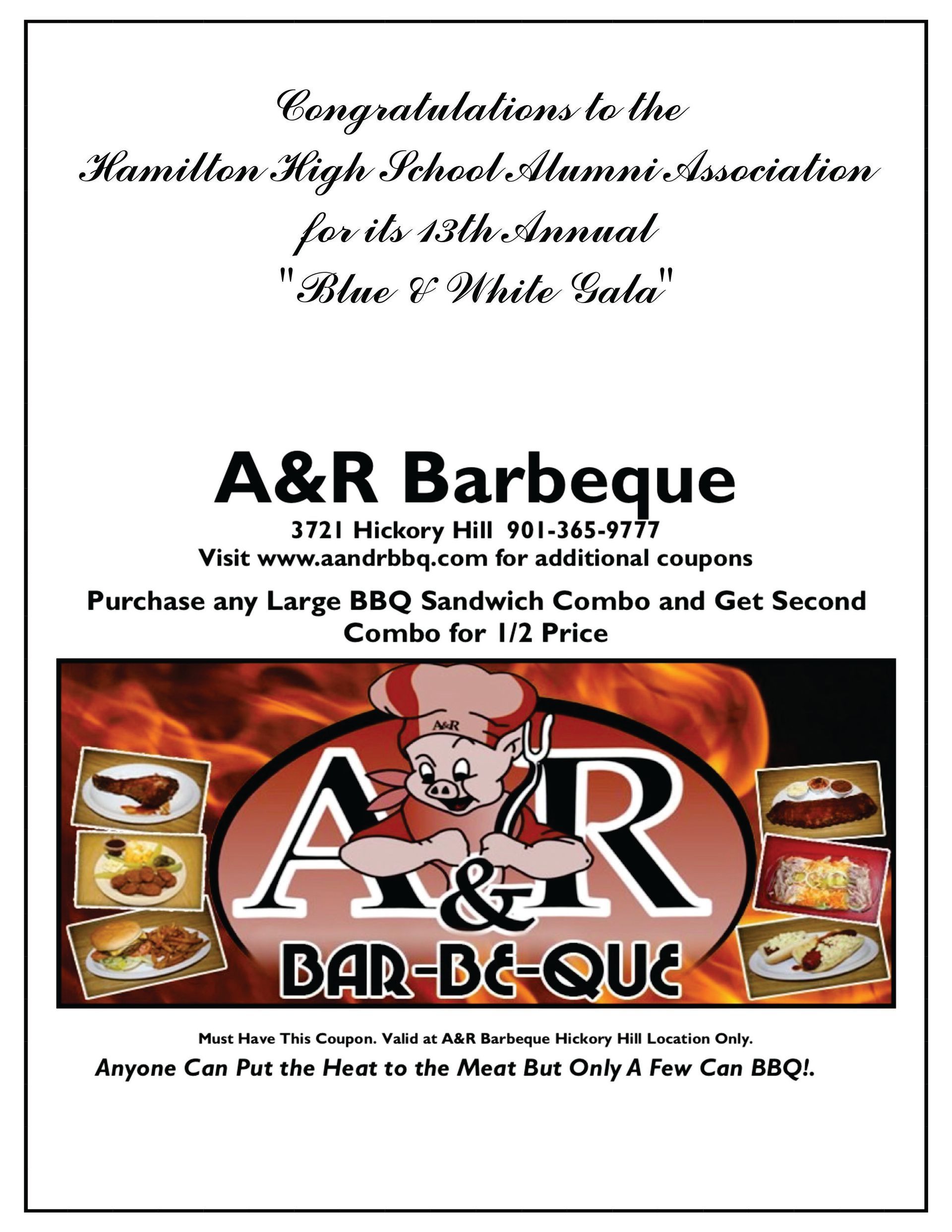 Advertisement for A&R Barbeque, congratulating Hamilton High School.