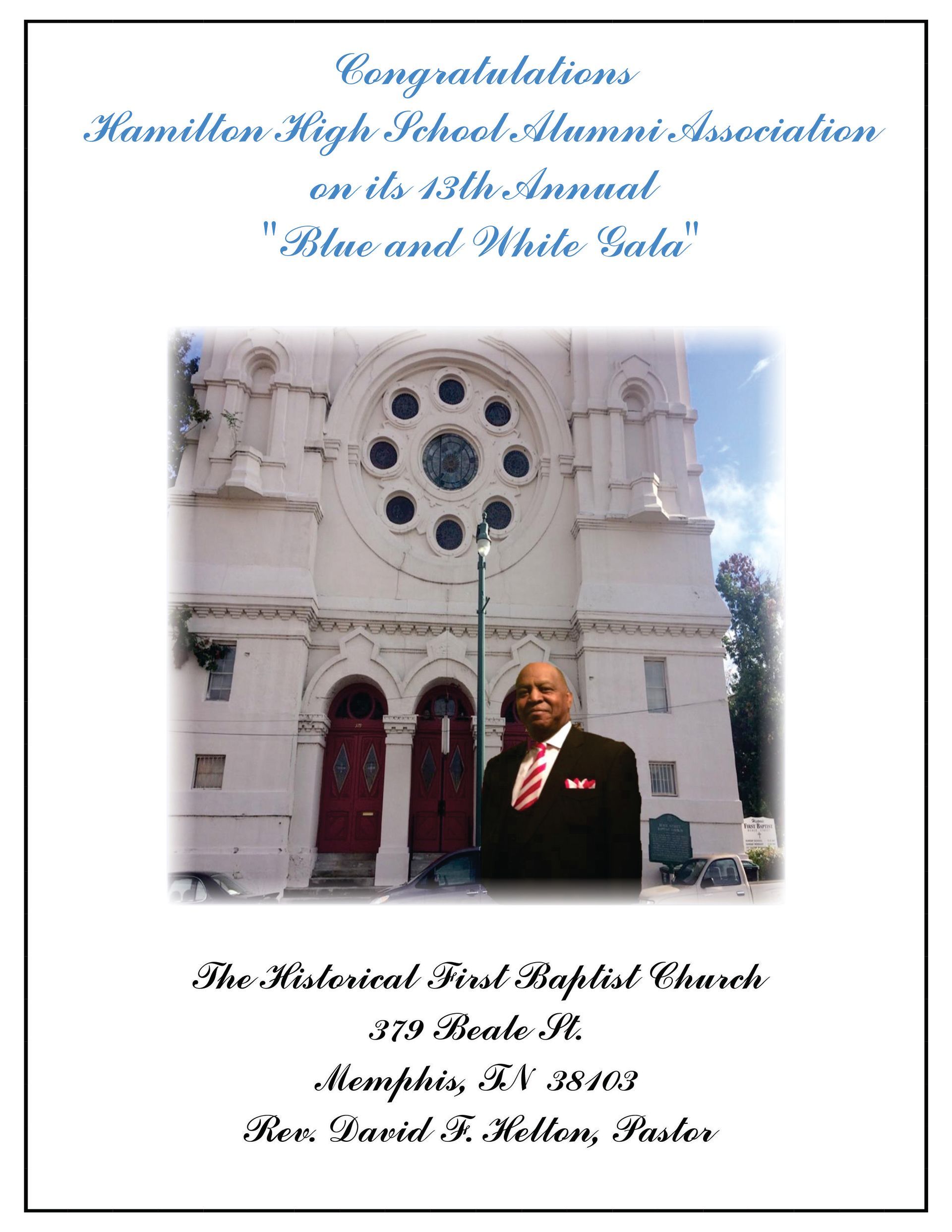 Flyer for Hamilton High School Alumni Association's Blue and White Gala 
