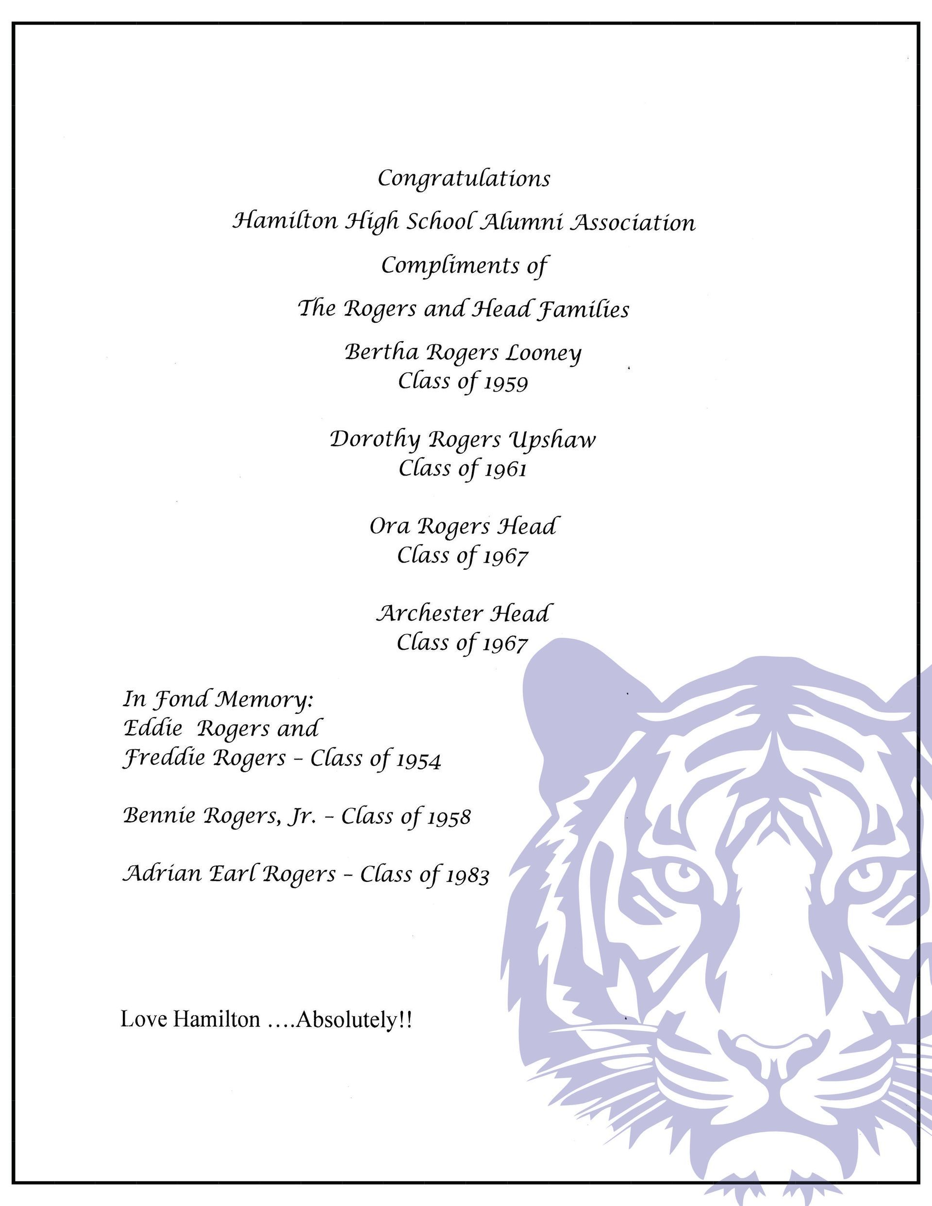 Congratulations program from Marlboro High School, with a tiger graphic.