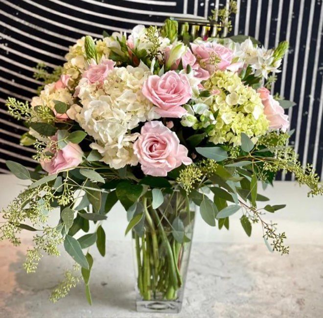 White Hydrangea & Pink Roses Melody
