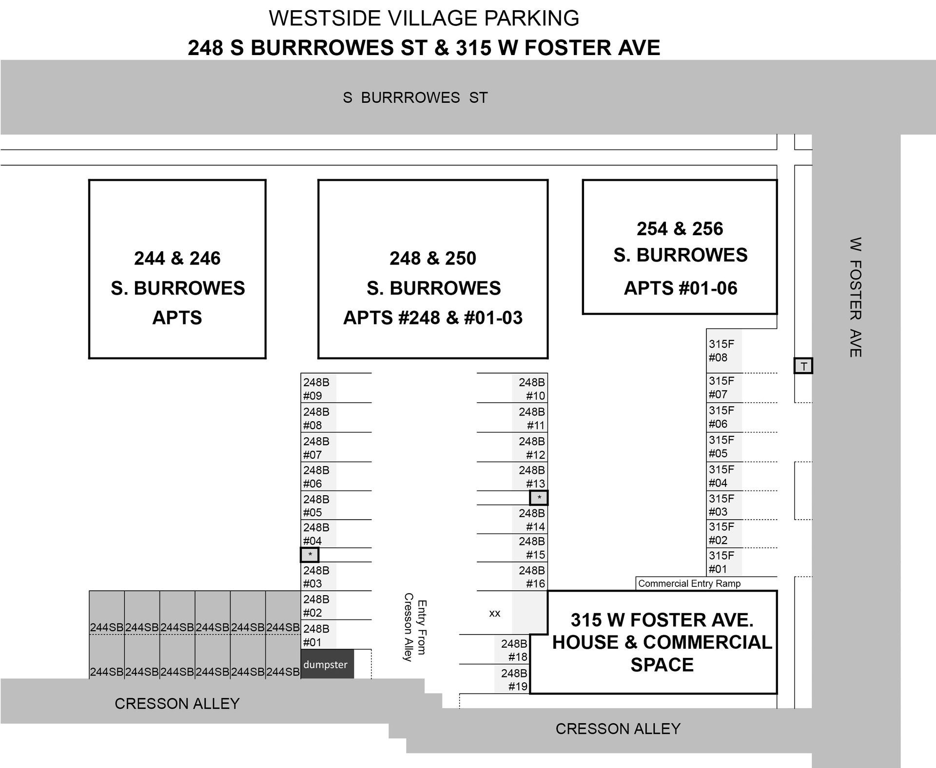 248 S. Burrowes Street and 315 W. Foster Ave Parking Map