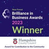 New Forest Brilliance in Business Awards 2023 winner for Hampshire County Council, purple award graphic