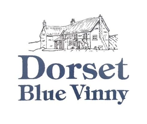 Dorset Blue Vinny logo with sketch of a cottage above blue serif text