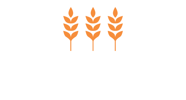 Three orange wheat stalk icons on a white background