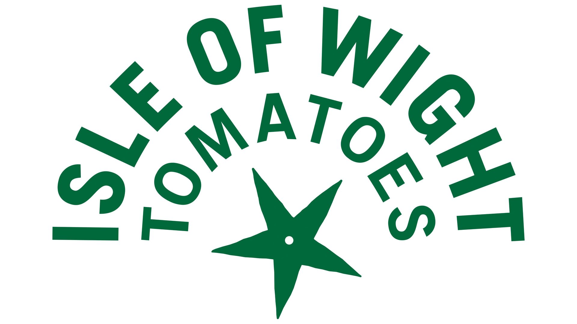 Isle of Wight Tomatoes logo with green text and a green star on a white background