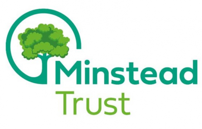 Minstead Trust logo with green tree and teal and green text