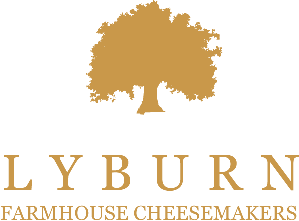 Gold tree logo above “LYBURN FARMHOUSE CHEESEMAKERS” in serif text on a white background
