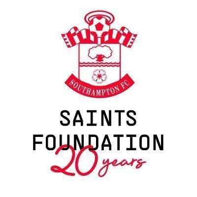 Southampton FC Saints Foundation logo with “20 years” in red and black text