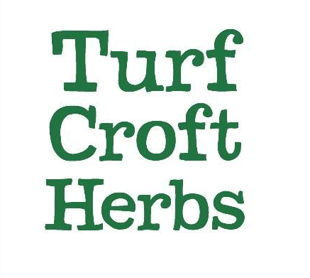 Green “Turf Croft Herbs” logo in stacked text on a white background