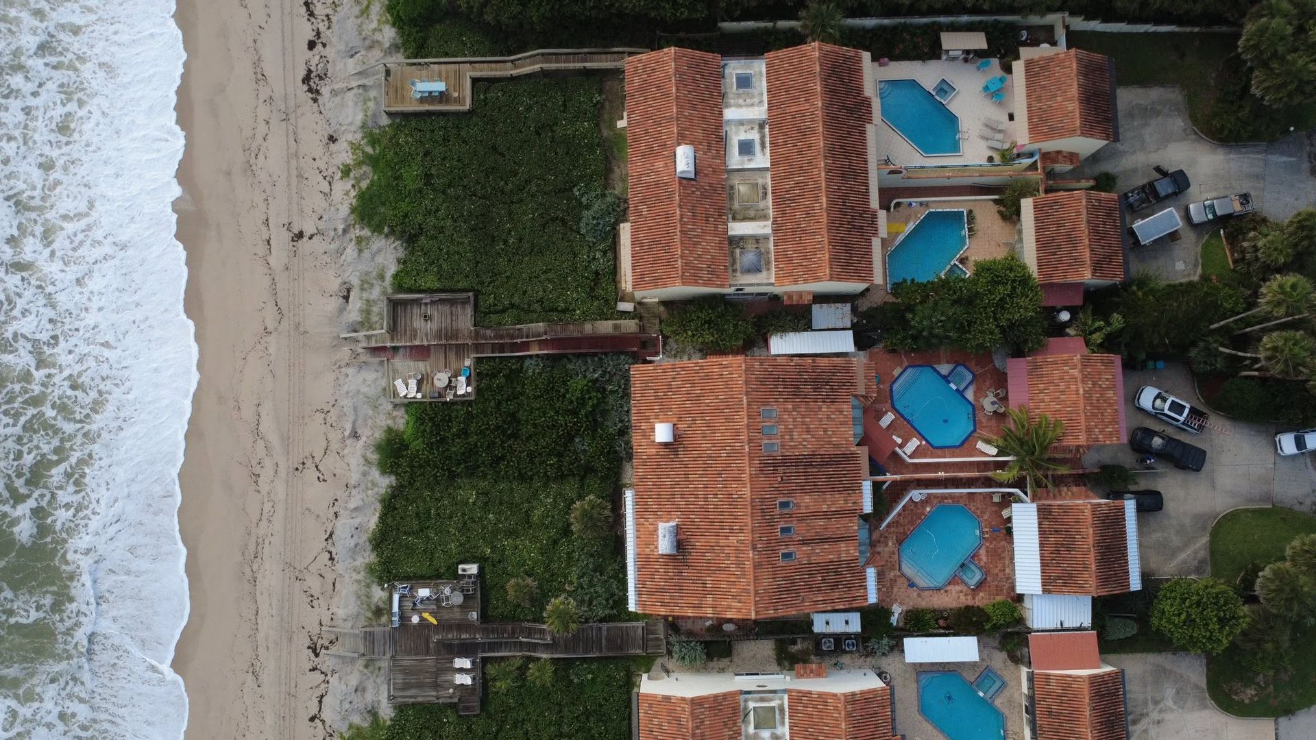 Tile roofing systems on beachfront homes along Florida's Space Coast