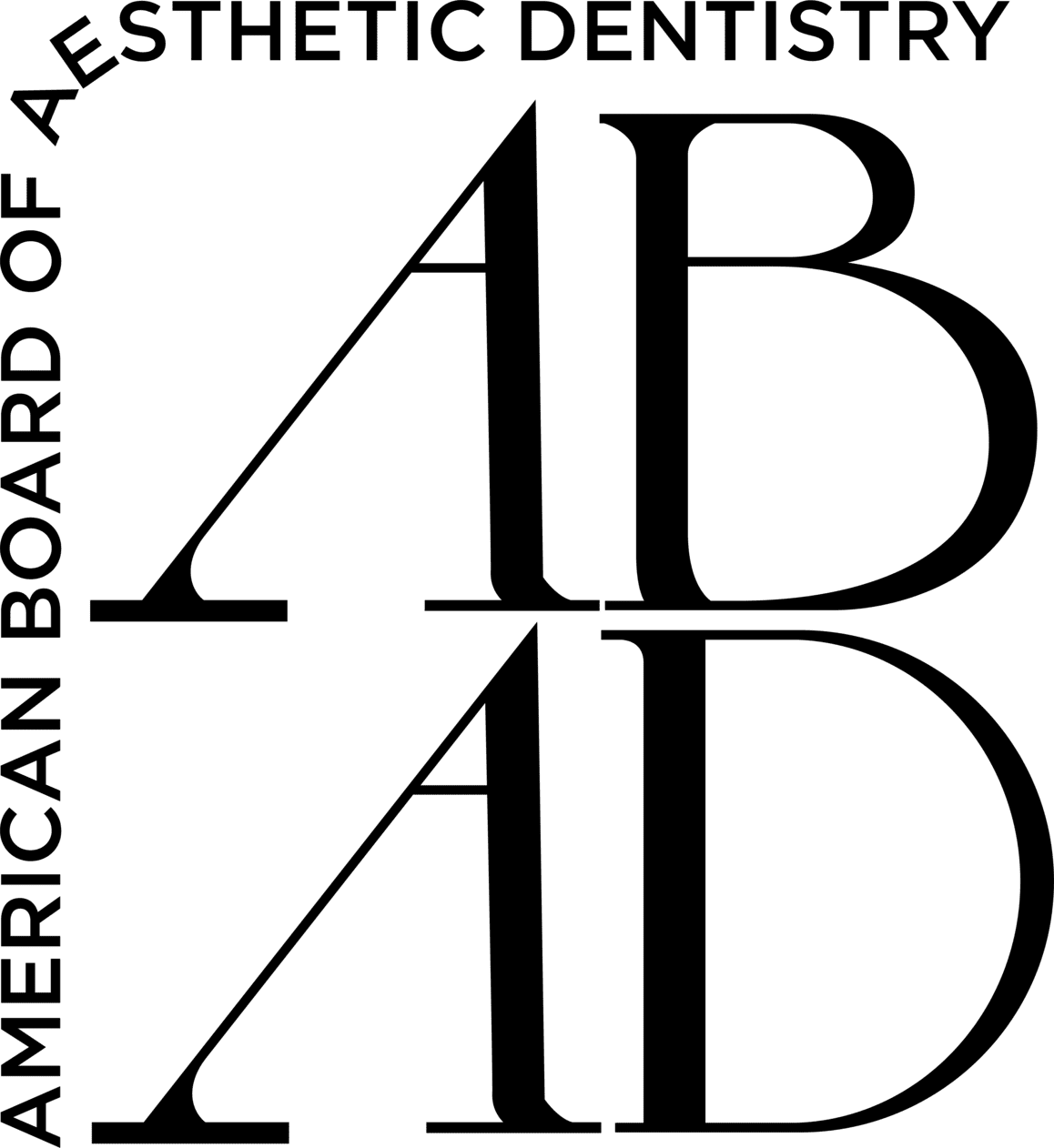 The logo for the american board of aesthetic dentistry is black and white.