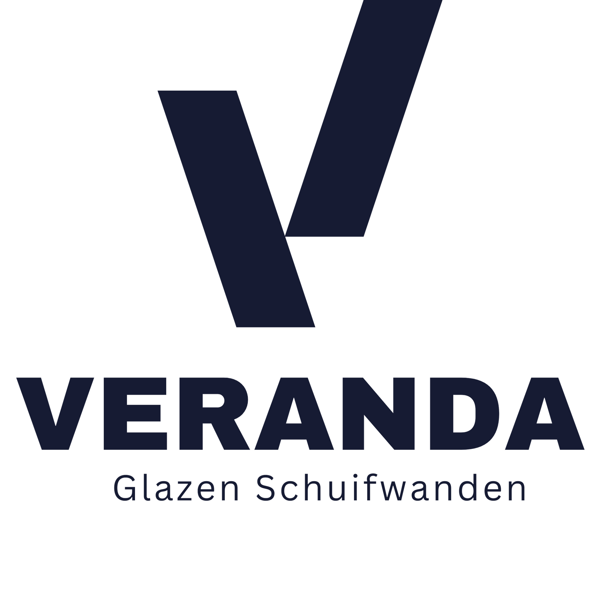 Logo met een donkerblauw vinkje boven de tekst