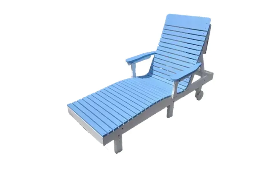 Blue reclining chaise lounge chair with adjustable backrest and armrests on a white background
