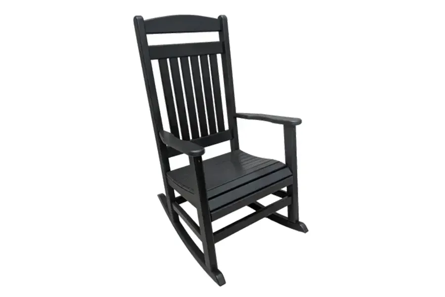 Black wooden rocking chair with armrests on a white background