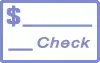 Blank check icon with dollar sign and blue border