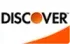 Discover credit card logo with black text and orange curved corner