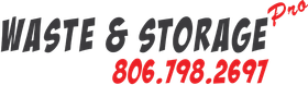 Logo for Waste & Storage, with a phone number in red font.