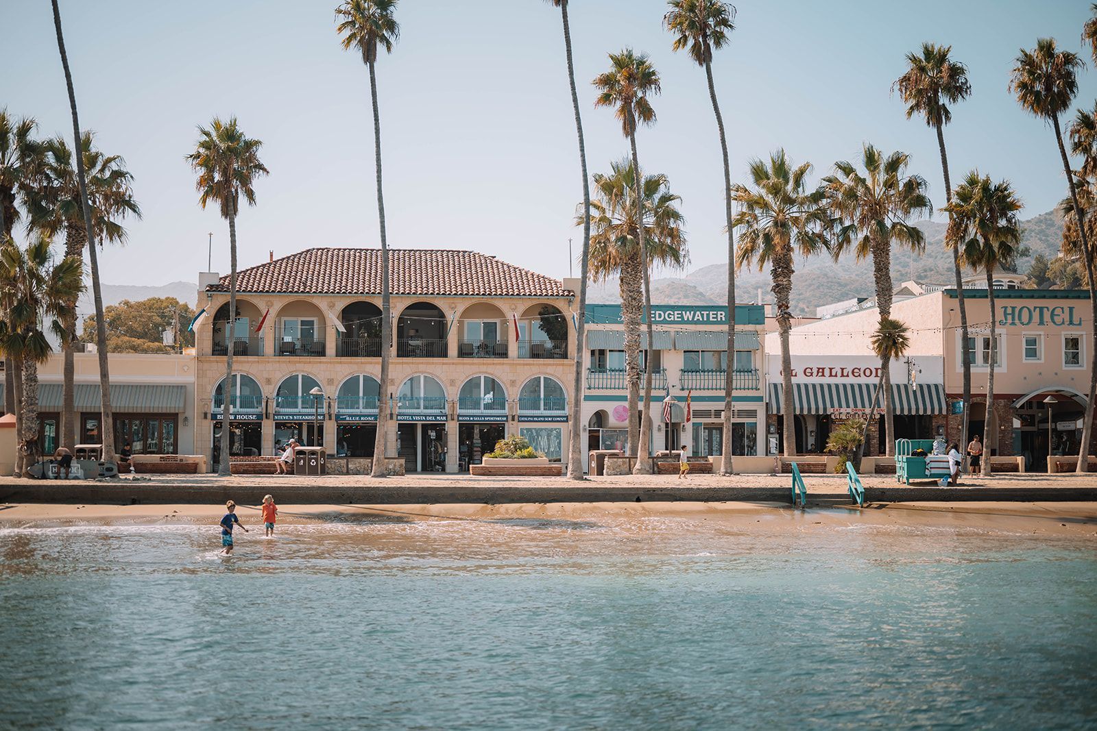a row of buildings with one that says edgewater on it